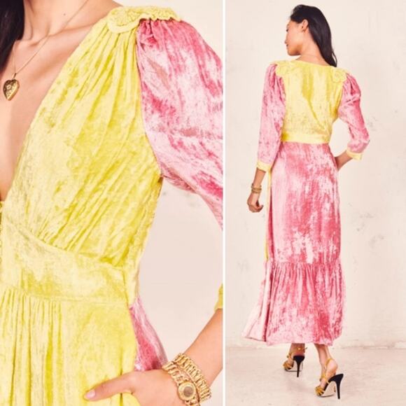 LoveShackFancy Avalon Color-Blocked Velvet Dress - Picture 4 of 13